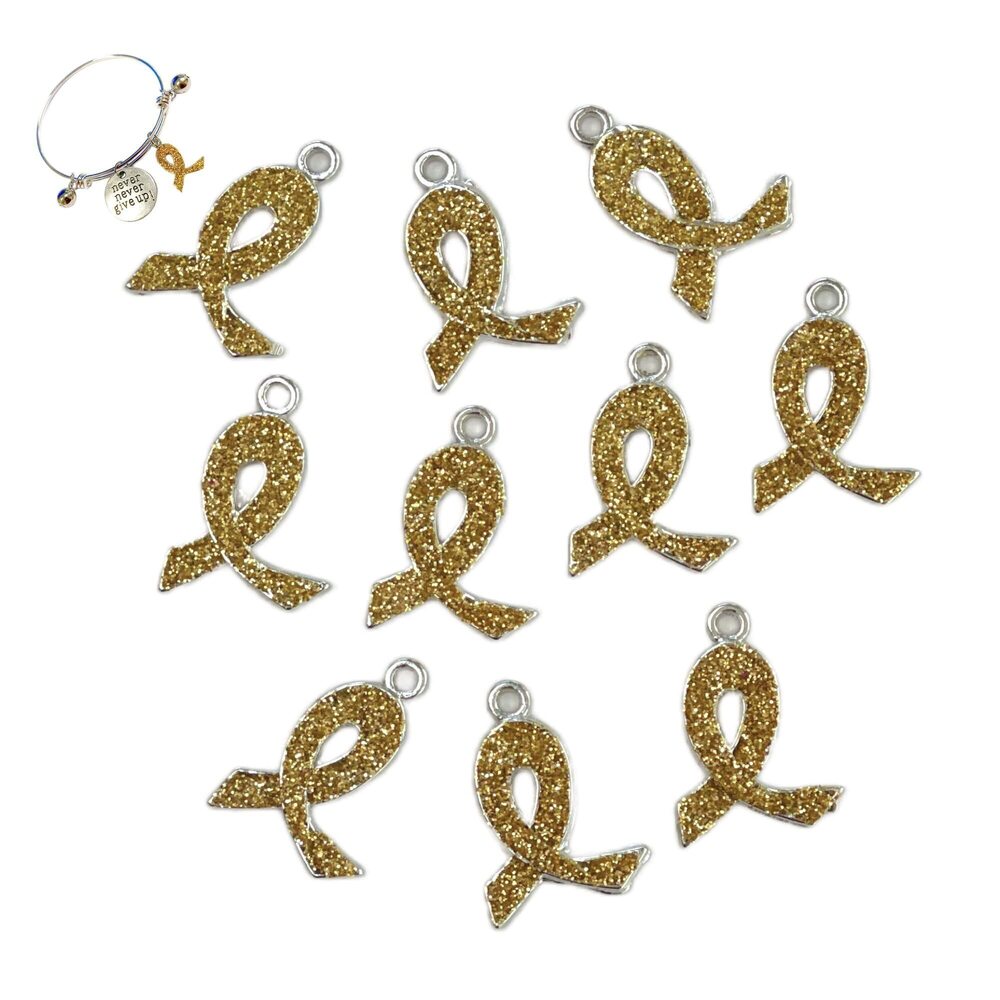 6416 Gold Ribbon Fundraising Awareness Charms for Bracelet Making
